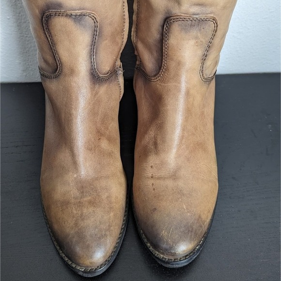 Arturo Chiang Women's 7 Tan Distressed Button Embellished Tall Riding Boots - Picture 10 of 16